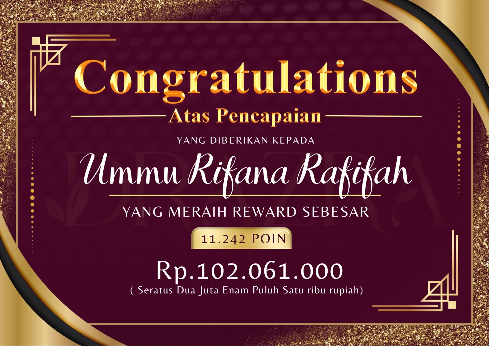 Pencapaian reward 11.242 poin senilai Rp102.061.000